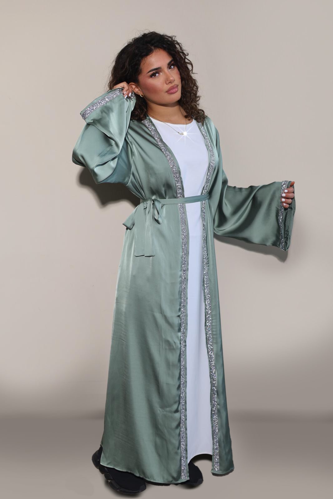 DUBAI ABAYA - SATIN DARK GREEN