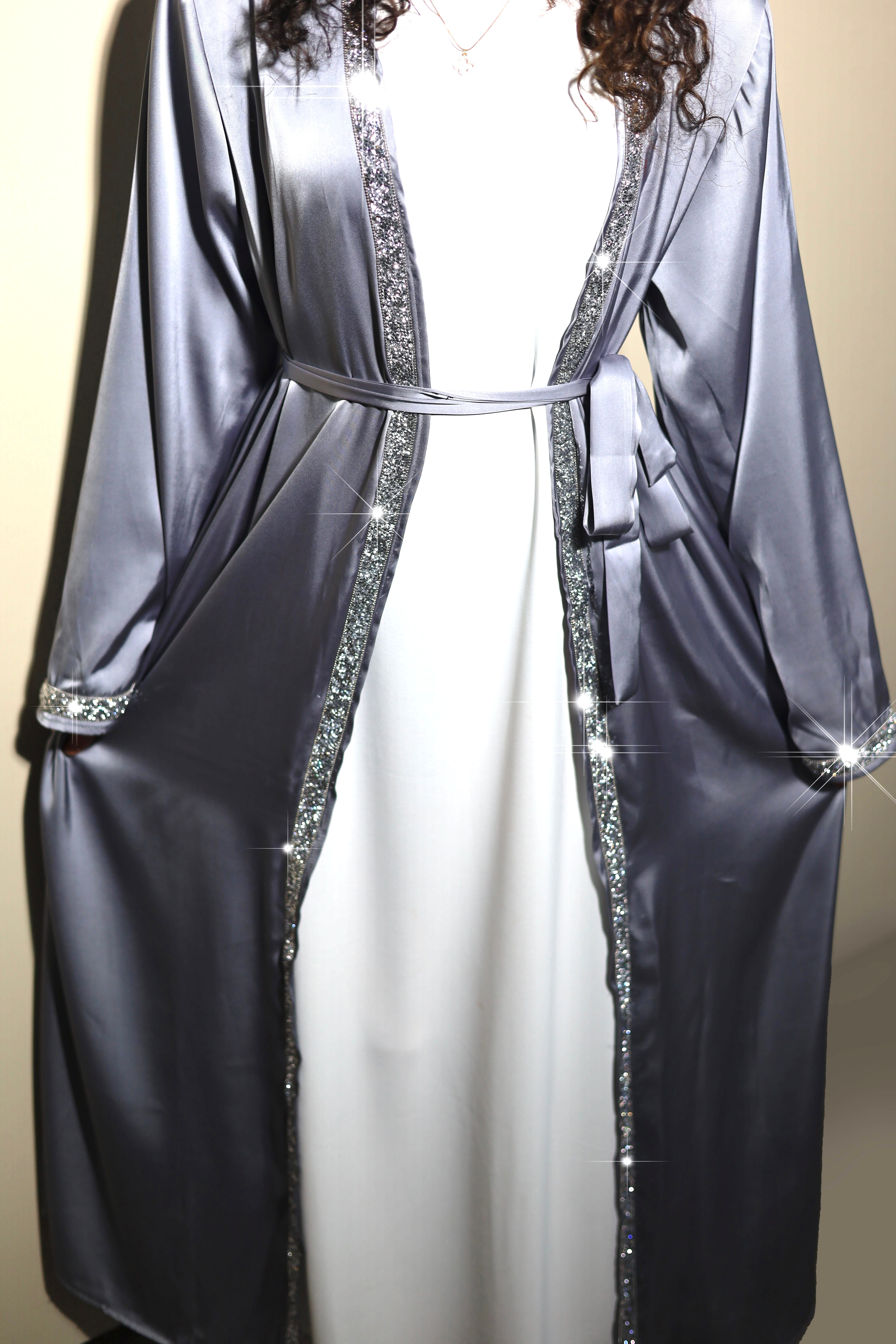 DUBAI ABAYA - SATIN STONE GREY