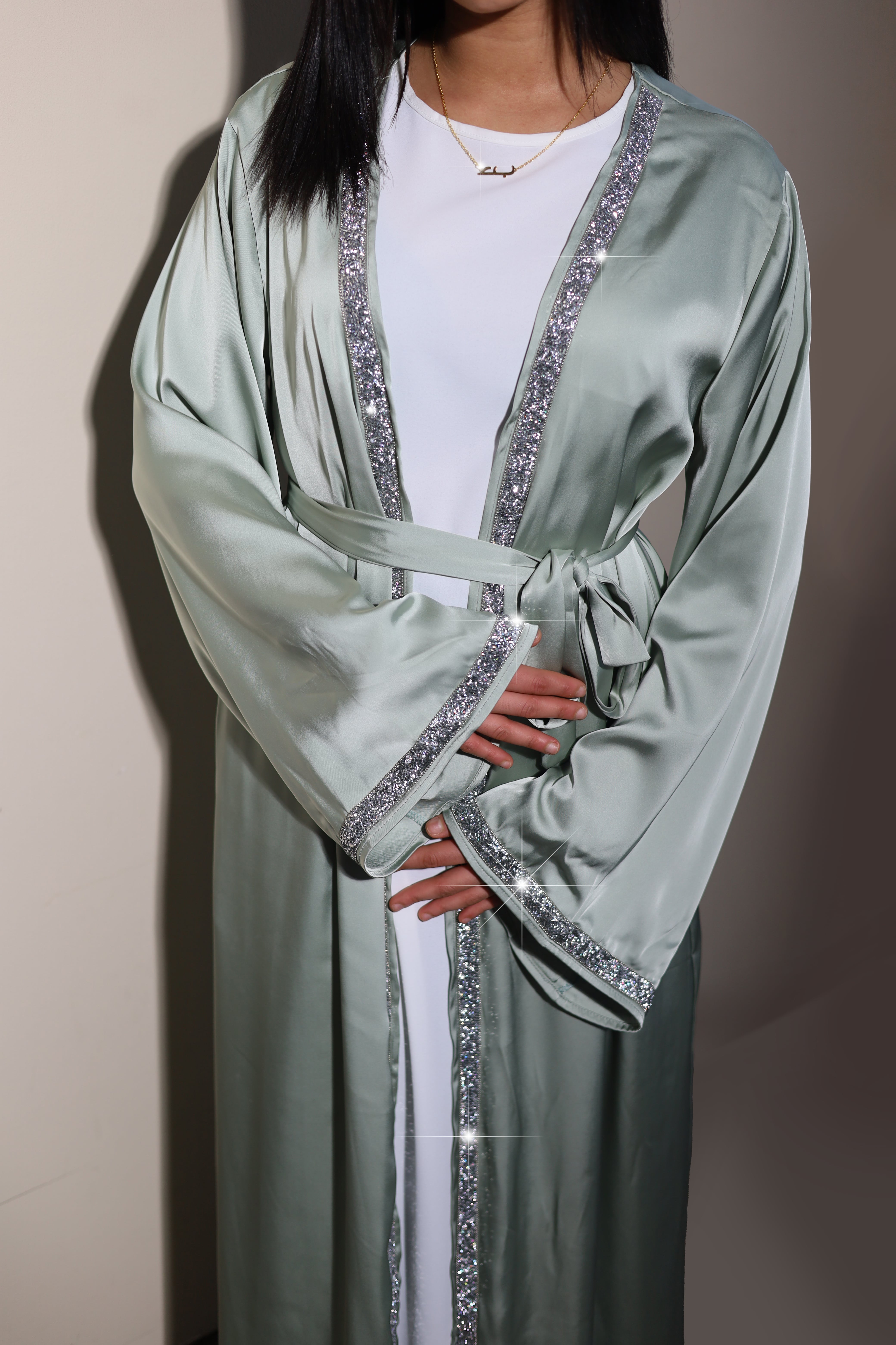 DUBAI ABAYA - SATIN LIGHT GREEN