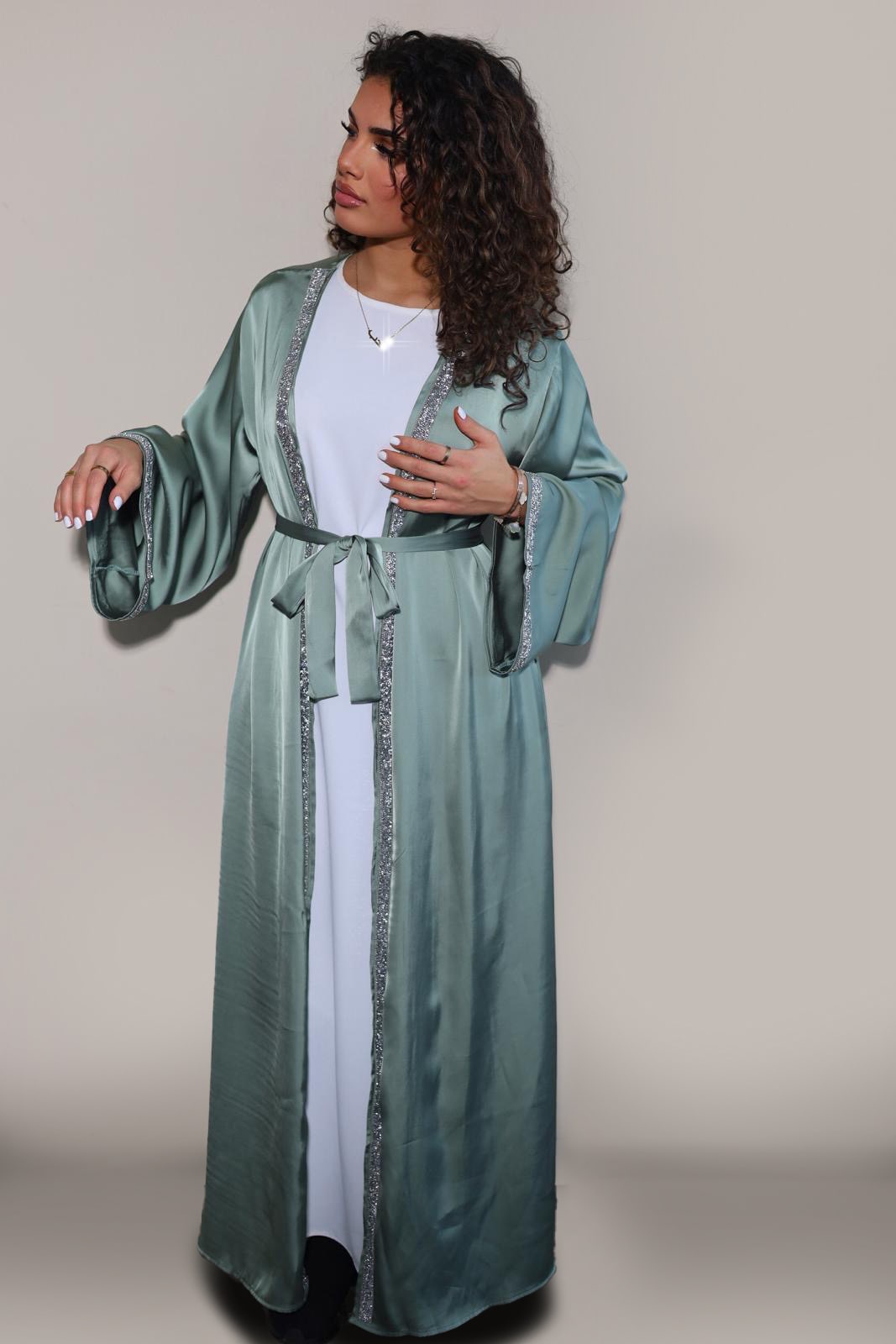 DUBAI ABAYA - SATIN DARK GREEN